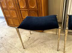 Bespoke Pair of Nickel Plated Bronze Benches Upholstered in Velvet - 4524017