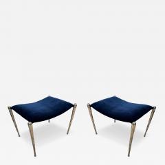 Bespoke Pair of Nickel Plated Bronze Benches Upholstered in Velvet - 4635776