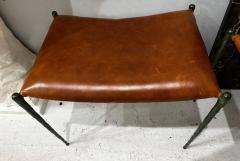 Bespoke Pair of Patinated Bronze Benches Upholstered in Leather - 4523886