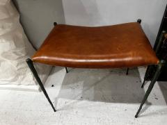 Bespoke Pair of Patinated Bronze Benches Upholstered in Leather - 4523889