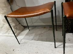 Bespoke Pair of Patinated Bronze Benches Upholstered in Leather - 4523892