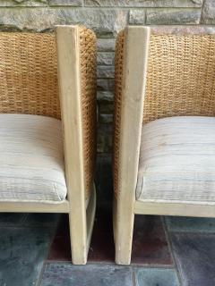 Betty Cobonpue Fabulous Coastal Modern Pair Betty Cobonpue Barrel Back Wicker Lounge Chairs - 4443232