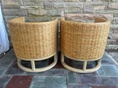 Betty Cobonpue Fabulous Coastal Modern Pair Betty Cobonpue Barrel Back Wicker Lounge Chairs - 4443235