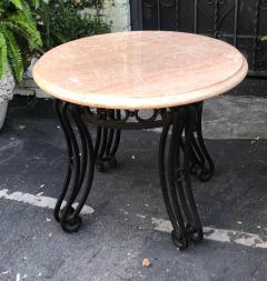 Beveled Travertine Marble Black Iron Side Table - 1841267