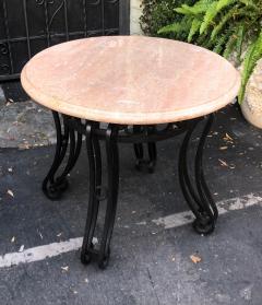 Beveled Travertine Marble Black Iron Side Table - 1841273
