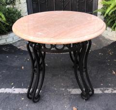 Beveled Travertine Marble Black Iron Side Table - 1841280
