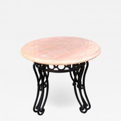Beveled Travertine Marble Black Iron Side Table - 1842539