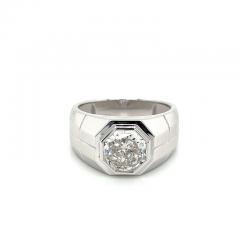 Bezel Set Solitaire 3 Carat Octagon CVD Lab Grown Diamond Mens Ring In Platinum - 3558826