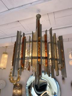 Biancardi Jordan Chandelier Wrought Iron Hammered Glass by Biancardi Jordan Arte Italy 1970s - 2193679