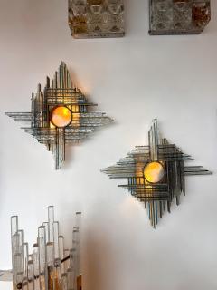 Biancardi Jordan Hammered Glass Silver Iron Star Sconce by Biancardi Italy 1970s - 4588603