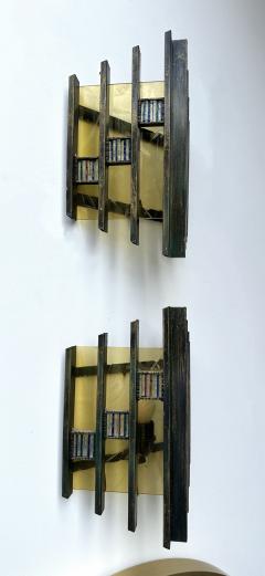 Biancardi Jordan Pair of Hammered Glass Gilt Iron Sconces by Biancardi Italy 1970s - 4196905