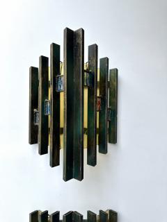 Biancardi Jordan Pair of Hammered Glass Gilt Iron Sconces by Biancardi Italy 1970s - 4196907