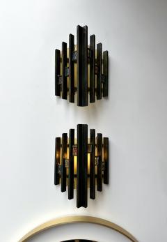 Biancardi Jordan Pair of Hammered Glass Gilt Iron Sconces by Biancardi Italy 1970s - 4196911
