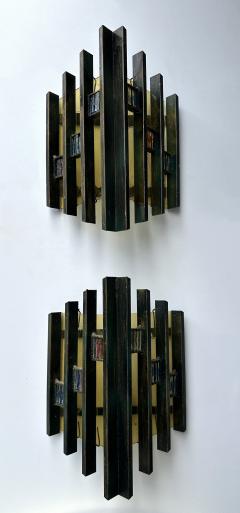 Biancardi Jordan Pair of Hammered Glass Gilt Iron Sconces by Biancardi Italy 1970s - 4196915