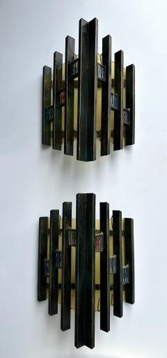 Biancardi Jordan Pair of Hammered Glass Gilt Iron Sconces by Biancardi Italy 1970s - 4196916