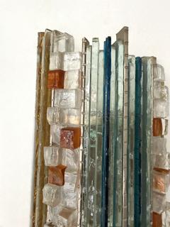 Biancardi Jordan Pair of Hammered Glass Silver Iron Sconces by Biancardi Italy 1970s - 4397432