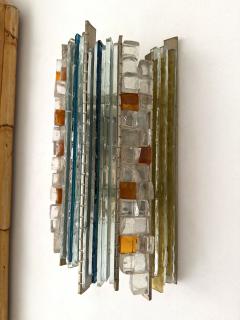 Biancardi Jordan Pair of Hammered Glass Silver Iron Sconces by Biancardi Italy 1970s - 4397435