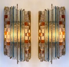 Biancardi Jordan Pair of Hammered Glass Silver Iron Sconces by Biancardi Italy 1970s - 4397443