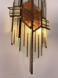 Biancardi Jordan Pair of Hammered Glass Wrought Gilt Iron Sconces by Biancardi Italy 1970s - 2554991