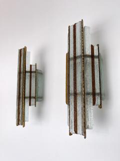 Biancardi Jordan Pair of Hammered Glass Wrought Gilt Iron Sconces by Biancardi Italy 1970s - 2555186