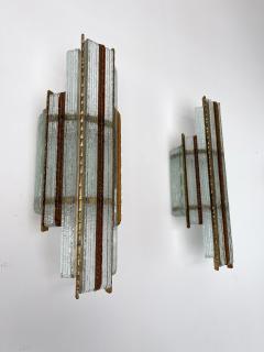 Biancardi Jordan Pair of Hammered Glass Wrought Gilt Iron Sconces by Biancardi Italy 1970s - 2555188