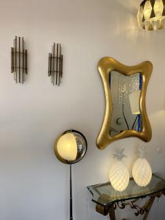Biancardi Jordan Pair of Hammered Glass Wrought Gilt Iron Sconces by Biancardi Italy 1970s - 2555190