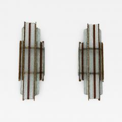 Biancardi Jordan Pair of Hammered Glass Wrought Gilt Iron Sconces by Biancardi Italy 1970s - 2557928