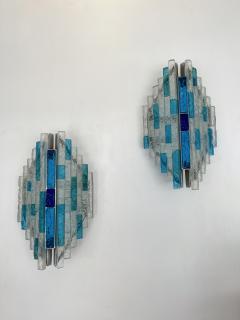 Biancardi Jordan Pair of Hammered Glass and Silver Iron Sconces by Biancardi Italy 1970s - 2124581