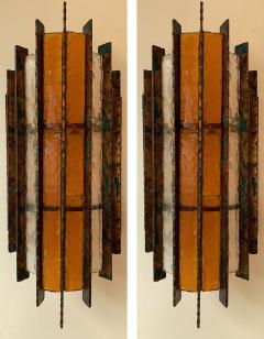 Biancardi Jordan Pair of Sconces Metal Glass Gold Leaf by Biancardi Arte Italy 1970s - 1177429