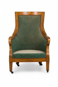 Biedermeier Birch Veneer Green Upholstered Bergere Armchair - 4658197