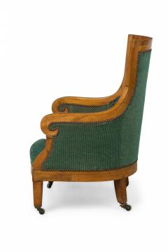 Biedermeier Birch Veneer Green Upholstered Bergere Armchair - 4658198