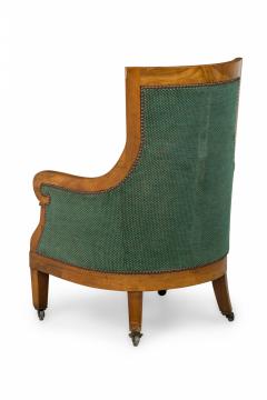 Biedermeier Birch Veneer Green Upholstered Bergere Armchair - 4658199