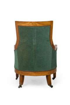 Biedermeier Birch Veneer Green Upholstered Bergere Armchair - 4658200