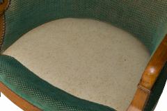 Biedermeier Birch Veneer Green Upholstered Bergere Armchair - 4658203