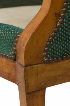 Biedermeier Birch Veneer Green Upholstered Bergere Armchair - 4658205
