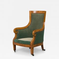 Biedermeier Birch Veneer Green Upholstered Bergere Armchair - 4708926