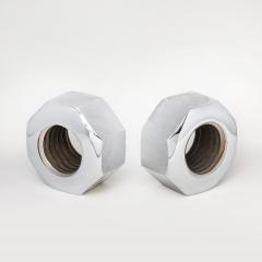 Bill Curry Pair of Bill Curry Design Line Nut Bookends Nickel Chrome Cast Iron Signed - 4549354