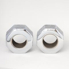 Bill Curry Pair of Bill Curry Design Line Nut Bookends Nickel Chrome Cast Iron Signed - 4549363