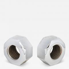 Bill Curry Pair of Bill Curry Design Line Nut Bookends Nickel Chrome Cast Iron Signed - 4553329