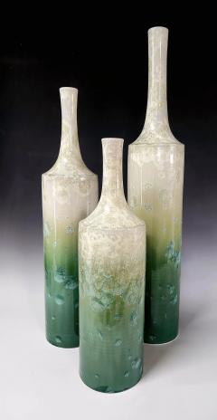 Bill Powell Pearl and Emerald Crystal Column Bottles Set of 3  - 3864797