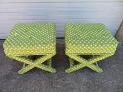 Billy Baldwin Lovely Pair of Midcentury X Base Ottoman Stools by Billy Baldwin - 1582014