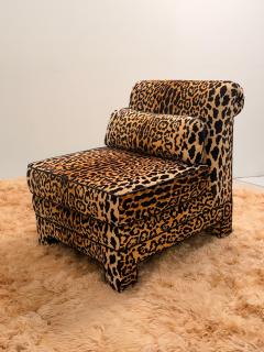 Billy Baldwin Pair of Billy Baldwin Style Leopard Velvet Slipper Chairs c 1970s - 4611420