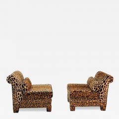 Billy Baldwin Pair of Billy Baldwin Style Leopard Velvet Slipper Chairs c 1970s - 4613411