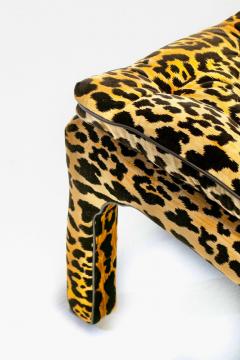 Billy Baldwin Pair of Billy Baldwin Style Leopard Velvet Stools with Leather Piping c 1970s - 2507714