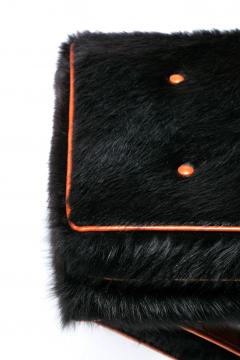 Billy Baldwin Pair of Billy Baldwin Style X Stools in Black Cowhide Cognac Leather c 1970s - 4455260