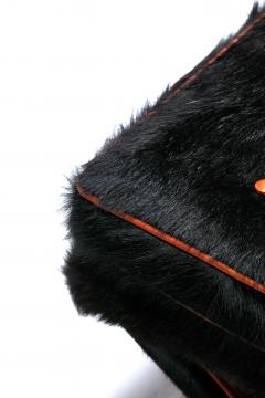 Billy Baldwin Pair of Billy Baldwin Style X Stools in Black Cowhide Cognac Leather c 1970s - 4455261