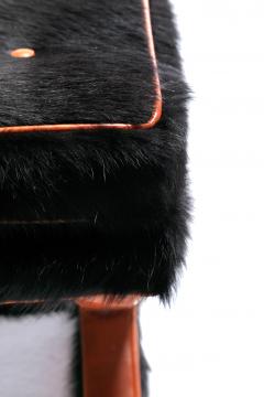 Billy Baldwin Pair of Billy Baldwin Style X Stools in Black Cowhide Cognac Leather c 1970s - 4455263