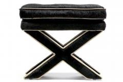 Billy Baldwin Pair of Billy Baldwin Style X Stools in Black Cowhide Ivory Leather c 1970s - 4557572