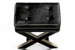 Billy Baldwin Pair of Billy Baldwin Style X Stools in Black Cowhide Ivory Leather c 1970s - 4557573