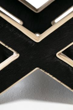 Billy Baldwin Pair of Billy Baldwin Style X Stools in Black Cowhide Ivory Leather c 1970s - 4557578